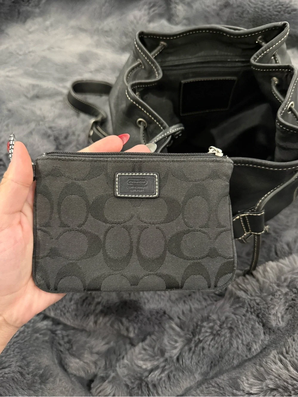 Coach Leather Backpack with Silver Buckle
